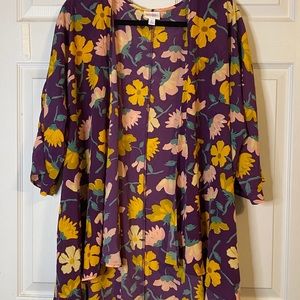 Large Lularoe Lindsay kimono purple with flowers